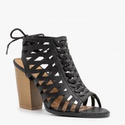 Qupid Shoes Caged Lace-Up Diva Heels