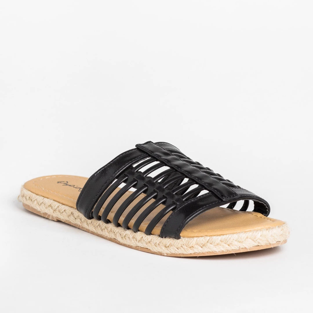 Qupid Shoes Caged Slip-On Esparto Trim Sandals 2 Qupid Shoes Caged Slip-On Esparto Trim Sandals