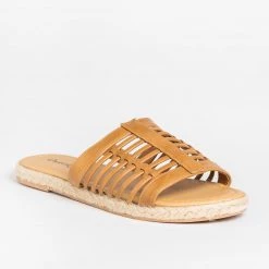 Qupid Shoes Caged Slip-On Esparto Trim Sandals