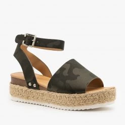 Soda Shoes Camouflage Espadrille Flatform Wedges