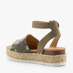 Soda Shoes Camouflage Espadrille Flatform Wedges