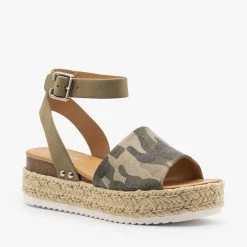 Soda Shoes Camouflage Espadrille Flatform Wedges