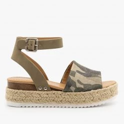Soda Shoes Camouflage Espadrille Flatform Wedges