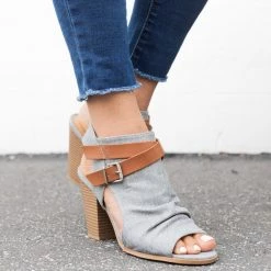 Soda Shoes Newest Arrivals Canvas Chunky Heel Booties