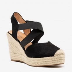 Bella Marie Newest Arrivals Cap Toe Elastic Espadrille Wedges