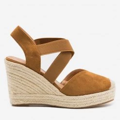 Bella Marie Newest Arrivals Cap Toe Elastic Espadrille Wedges