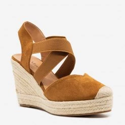 Bella Marie Newest Arrivals Cap Toe Elastic Espadrille Wedges