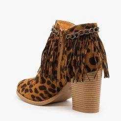 Mata Chain And Fringe Capped Leopard Booties Newest Arrivals