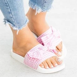 Wild Diva Shoes Checkered Bow Tie Slides
