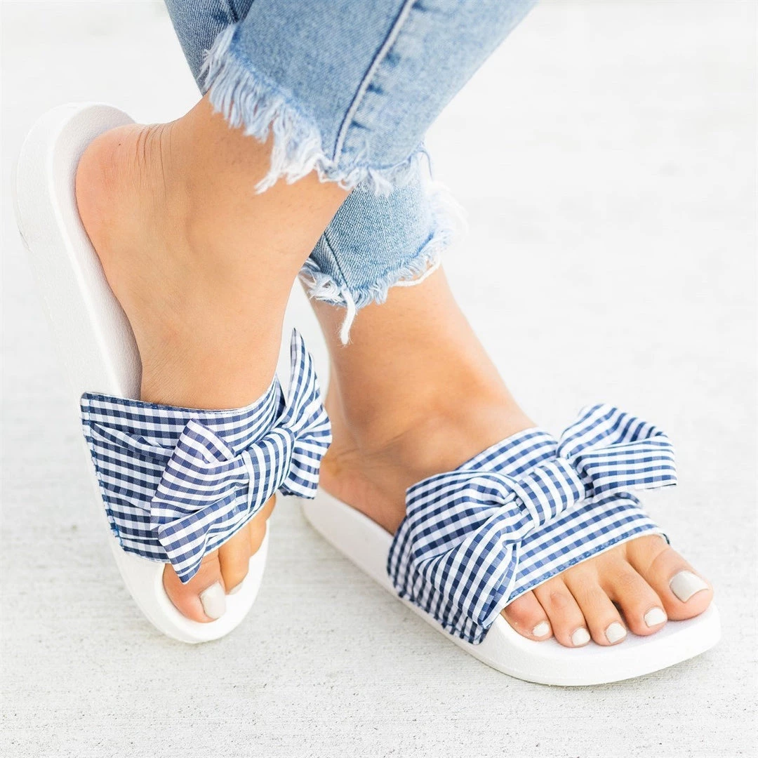 Wild Diva Shoes Checkered Bow Tie Slides 1 Wild Diva Shoes Checkered Bow Tie Slides