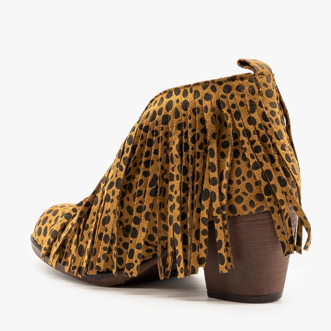 Mata Newest Arrivals Cheetah Print Fringe Booties 2 Mata Newest Arrivals Cheetah Print Fringe Booties
