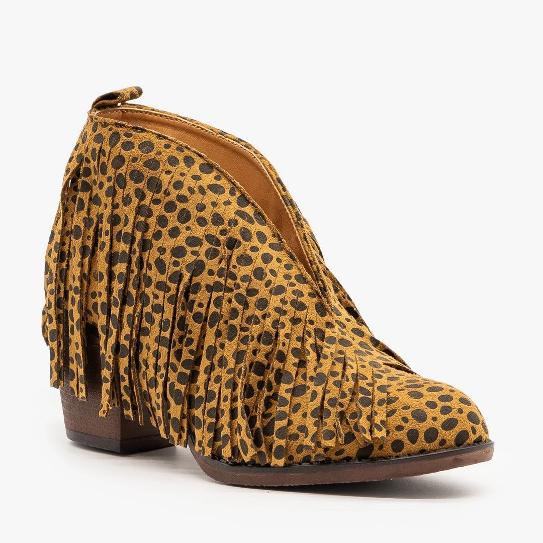 Mata Newest Arrivals Cheetah Print Fringe Booties 1 Mata Newest Arrivals Cheetah Print Fringe Booties