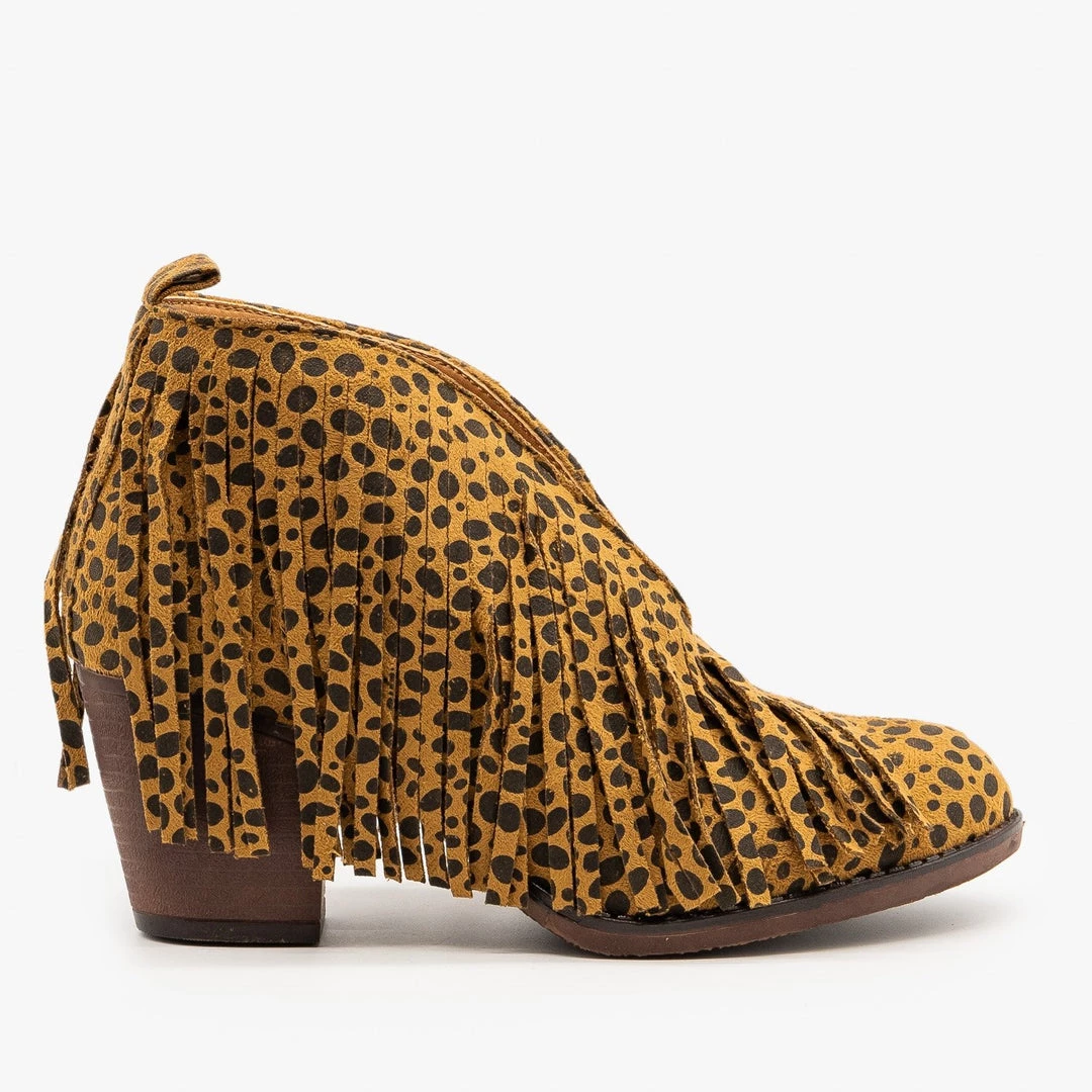 Mata Newest Arrivals Cheetah Print Fringe Booties 3 Mata Newest Arrivals Cheetah Print Fringe Booties
