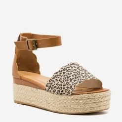 Bamboo Shoes Cheetah Print Scalloped Edge Espadrille Flatforms Newest Arrivals