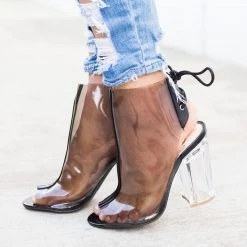 Qupid Shoes Newest Arrivals Chic Clear Heel Lace-up Booties