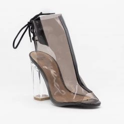 Qupid Shoes Newest Arrivals Chic Clear Heel Lace-up Booties