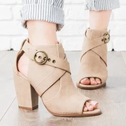 Qupid Shoes Newest Arrivals Chic Criss Cross Bootie Heels