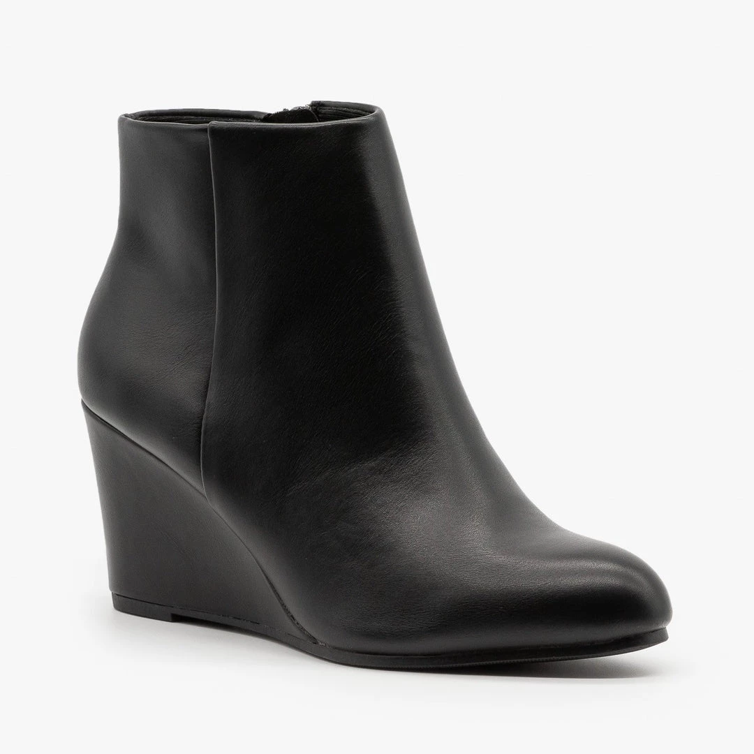 Delicious Shoes Chic Faux Leather Wedge Ankle Booties 1 Delicious Shoes Chic Faux Leather Wedge Ankle Booties