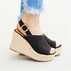 Soda Shoes Newest Arrivals Chic Peep-Toe Espadrille Platform Wedges