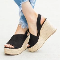 Soda Shoes Newest Arrivals Chic Peep-Toe Espadrille Platform Wedges