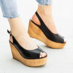 Refresh Newest Arrivals Chic Peep Toe Wooden Platform Wedges