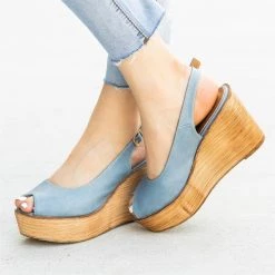 Refresh Newest Arrivals Chic Peep Toe Wooden Platform Wedges