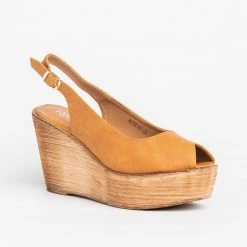 Refresh Newest Arrivals Chic Peep Toe Wooden Platform Wedges