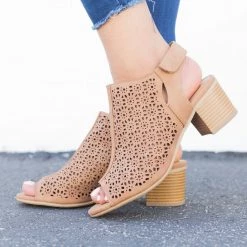 City Classified Shoes Chic Perforated Ankle Booties