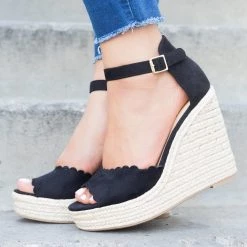 Delicious Shoes Newest Arrivals Chic Scalloped Espadrille Wedges