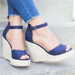 Delicious Shoes Newest Arrivals Chic Scalloped Espadrille Wedges