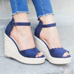 Delicious Shoes Newest Arrivals Chic Scalloped Espadrille Wedges