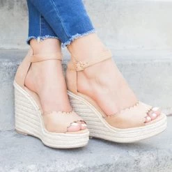 Delicious Shoes Newest Arrivals Chic Scalloped Espadrille Wedges