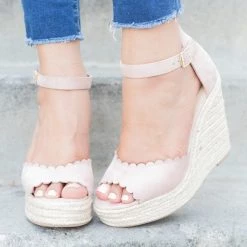 Delicious Shoes Newest Arrivals Chic Scalloped Espadrille Wedges