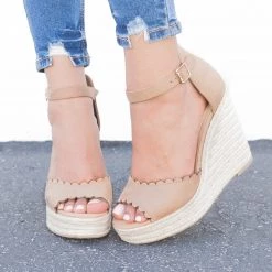 Delicious Shoes Newest Arrivals Chic Scalloped Espadrille Wedges