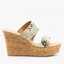 Qupid Shoes Chic Snake Cork Wedges