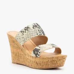 Qupid Shoes Chic Snake Cork Wedges