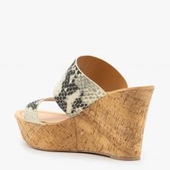 Qupid Shoes Chic Snake Cork Wedges