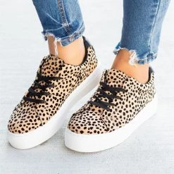 Qupid Shoes Newest Arrivals Chic Spotted Leopard Platform Sneakers