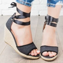 Soho Girls Newest Arrivals Chic Tie-Up Espadrille Wedge