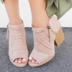 Qupid Shoes Chunky Heel Peep Toe Booties