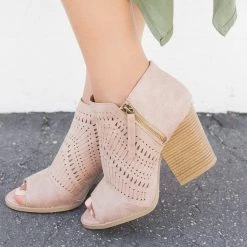 Qupid Shoes Chunky Heel Peep Toe Booties