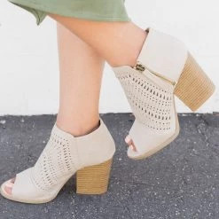 Qupid Shoes Chunky Heel Peep Toe Booties