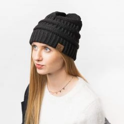 Shoetopia Classic Black Knitted CC Beanie