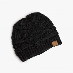Shoetopia Classic Black Knitted CC Beanie