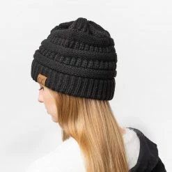Shoetopia Classic Black Knitted CC Beanie
