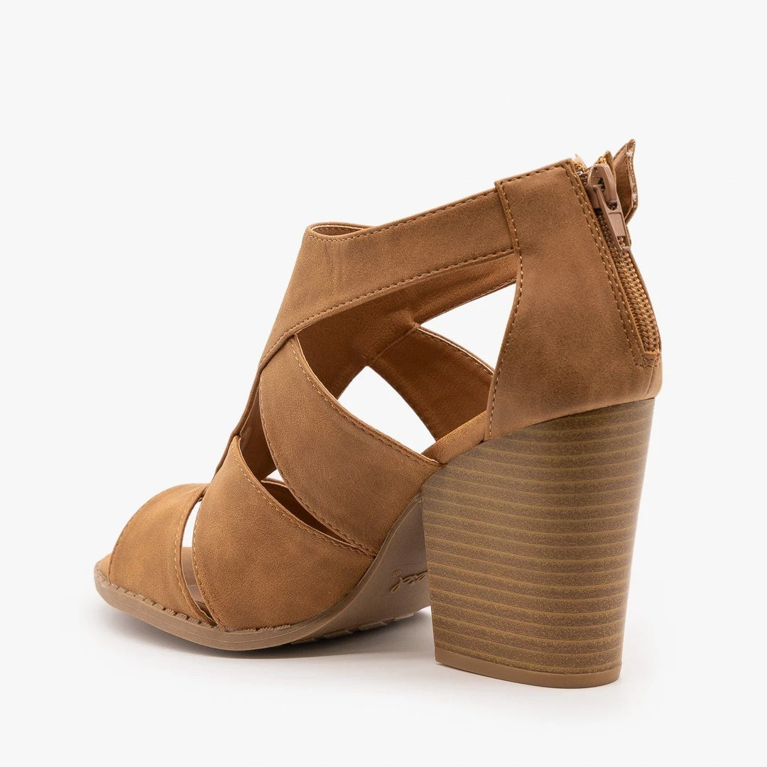 Qupid Shoes Classy Cut-Out Chunky Heels 2 Qupid Shoes Classy Cut-Out Chunky Heels