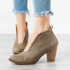 AMS Shoes Classy Scalloped Edge Booties Newest Arrivals