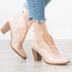 AMS Shoes Classy Scalloped Edge Booties Newest Arrivals