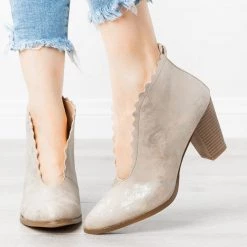 AMS Shoes Classy Scalloped Edge Booties Newest Arrivals