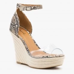Qupid Shoes Clear Toe Espadrille Platform Wedges